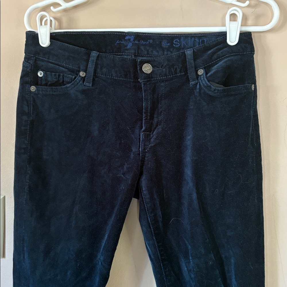 7FAM Deep Blue-Green Teal “The Skinny” Velvet Pants Size 28 - Picture 3 of 9
